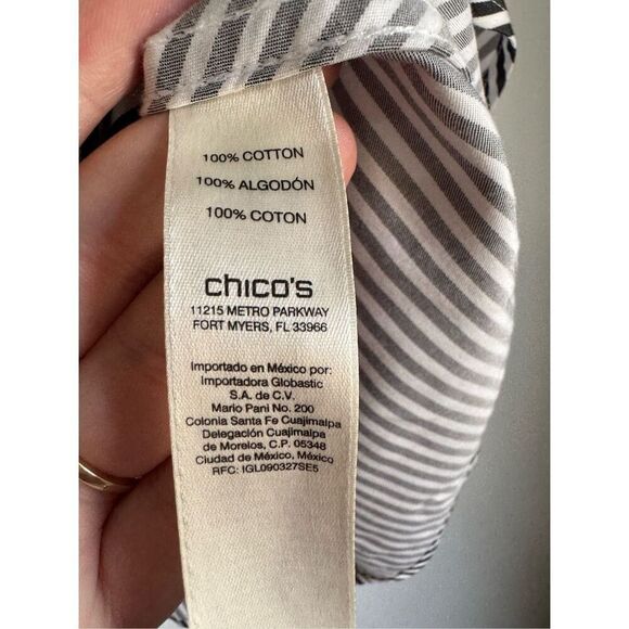 NEW Chicos 100% cotton Womens No Iron Striped Button Shirt sz 2 Breathable Light - Picture 4 of 5